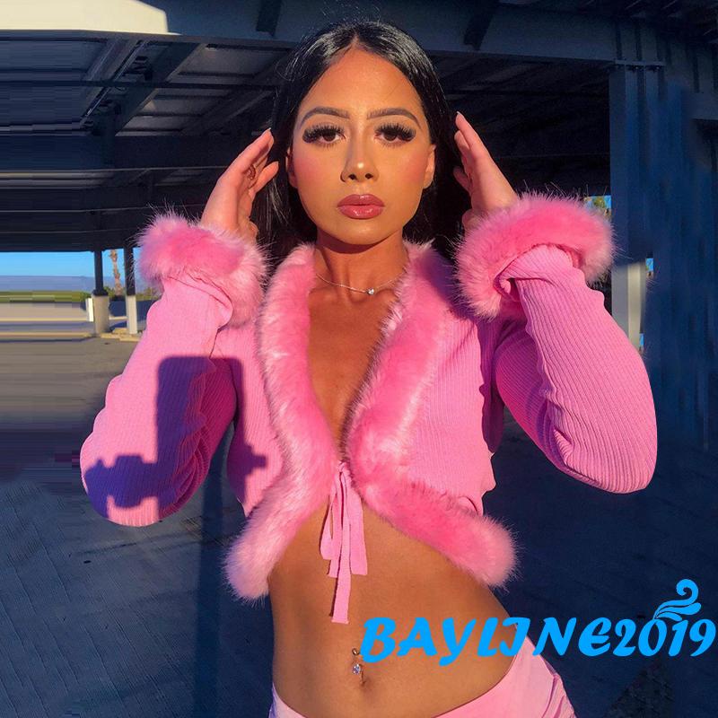 Áo croptop tay dài cổ chữ V màu sắc thời trang cho nữ chất lượng cao