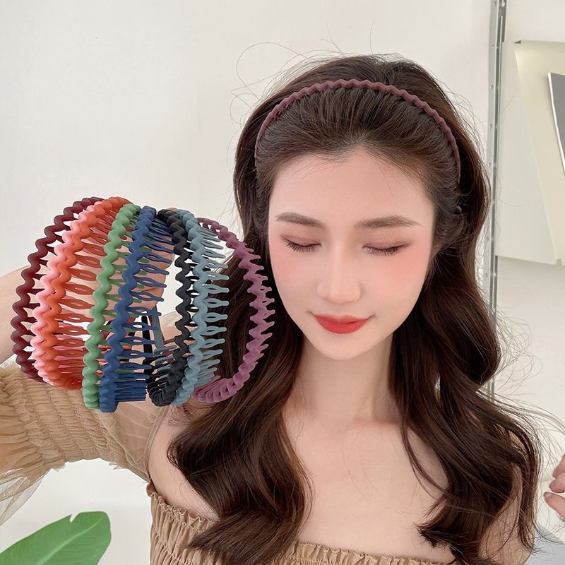 Băng Đô Răng Cưa Đàn Hồi Màu Trơn Chống Trượt Thời Trang Cho Nữ