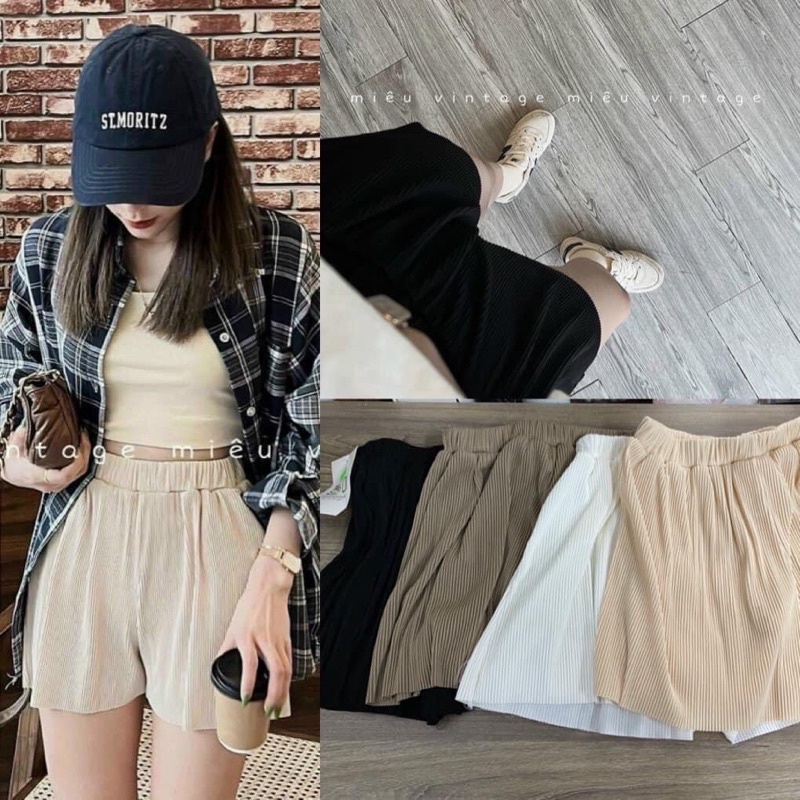 Quần đùi sooc tăm dập li lưng chun form rũ (Ảnh thật/ Video)