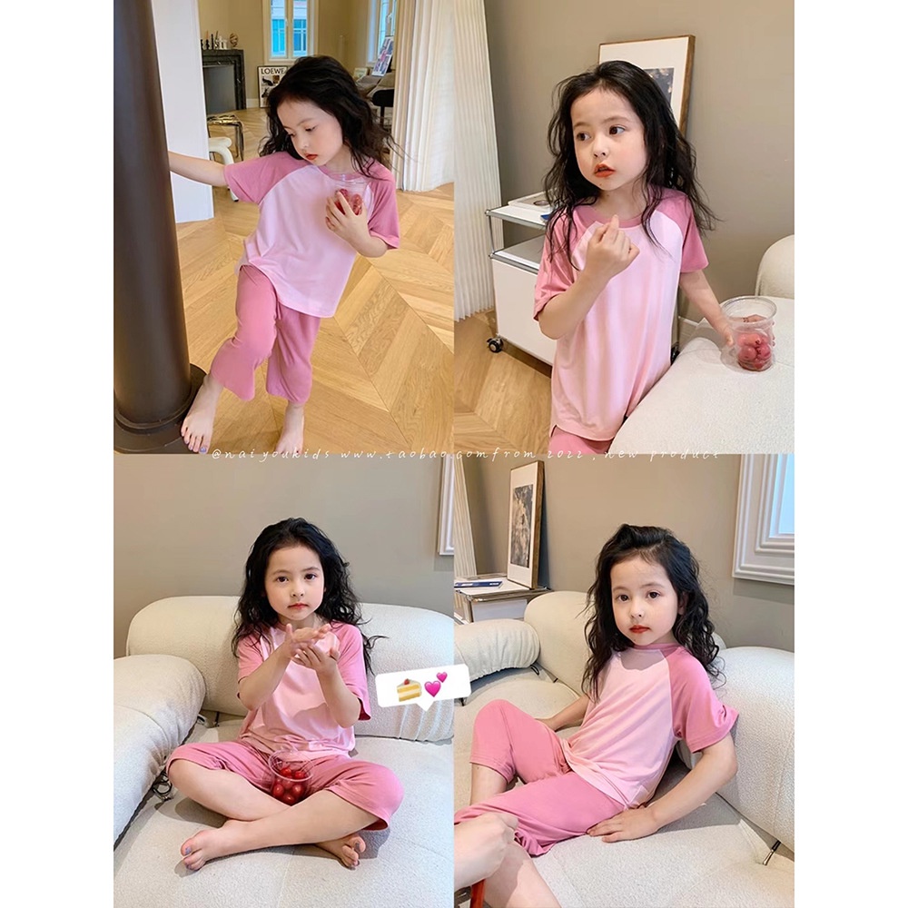 Bộ Đồ Ngủ Pijama Phong Cách Hàn Quốc Màu Sắc Phù Hợp Cho Bé Gái 2-8 Tuổi
