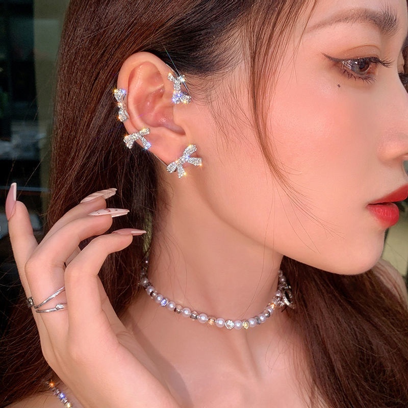 Khuyên tai hình nơ đính đá sang trọng thời trang cho nữ