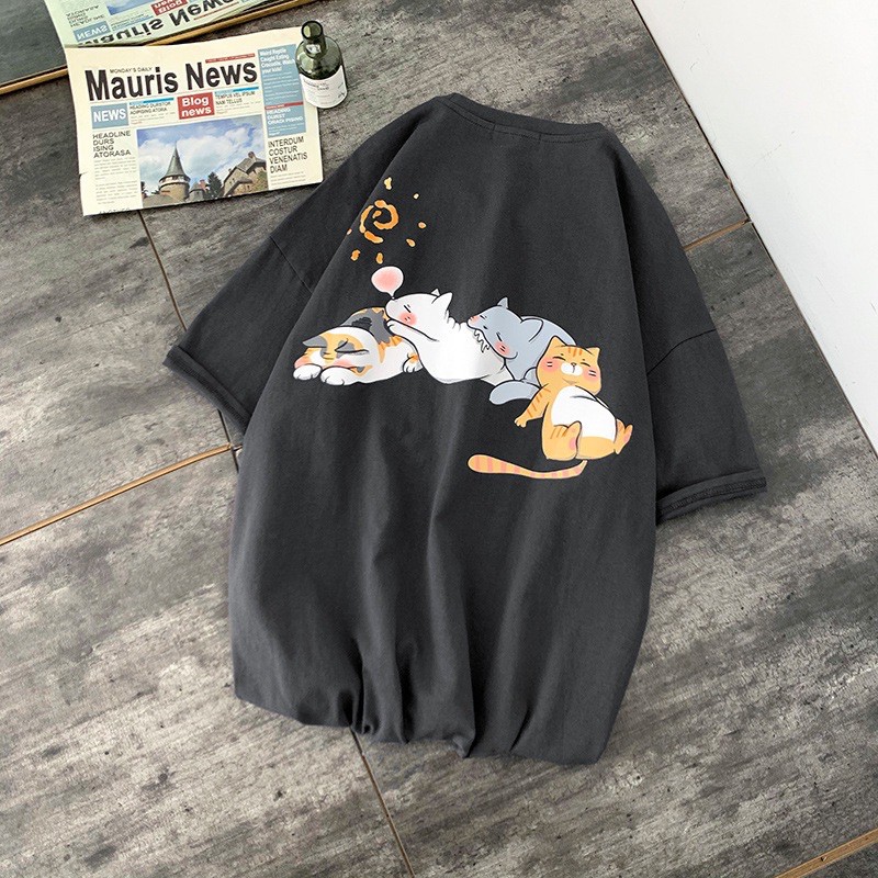 Áo thun 4 con mèo ngủ, áo thun tay lỡ dáng rộng mèo ngủ - kiểu dáng unisex | BigBuy360 - bigbuy360.vn