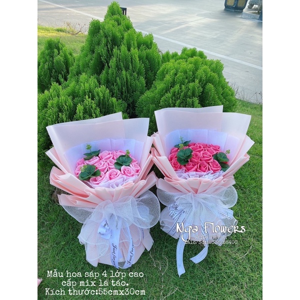 Bó Hoa Sáp 15 Bông Cao Cấp Mix Lá Táo