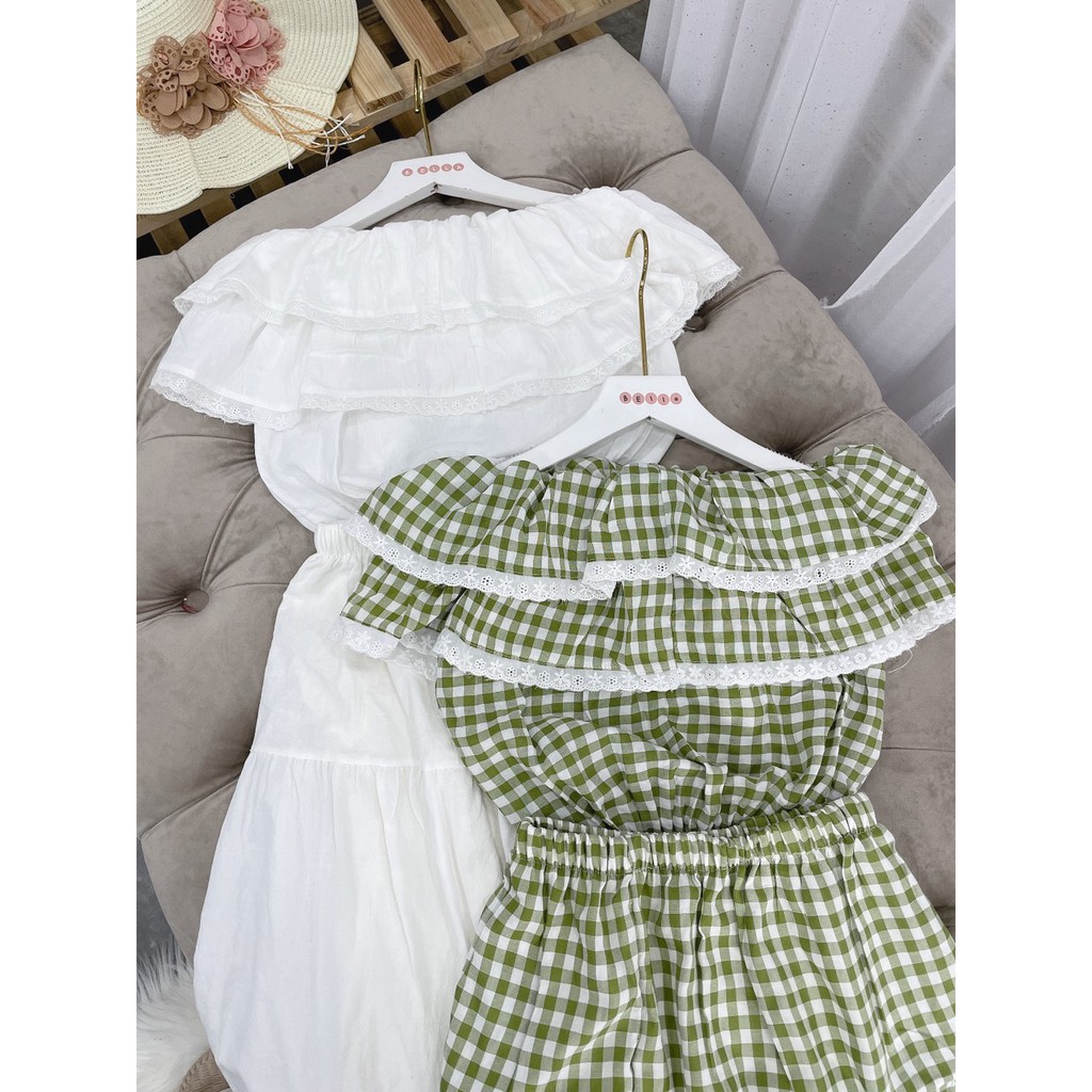 Set áo bèo bẹt vai và chân váy xòe tầng siêu xinh tôn dáng chất liệu thoáng mát mềm mại thời trang nữ