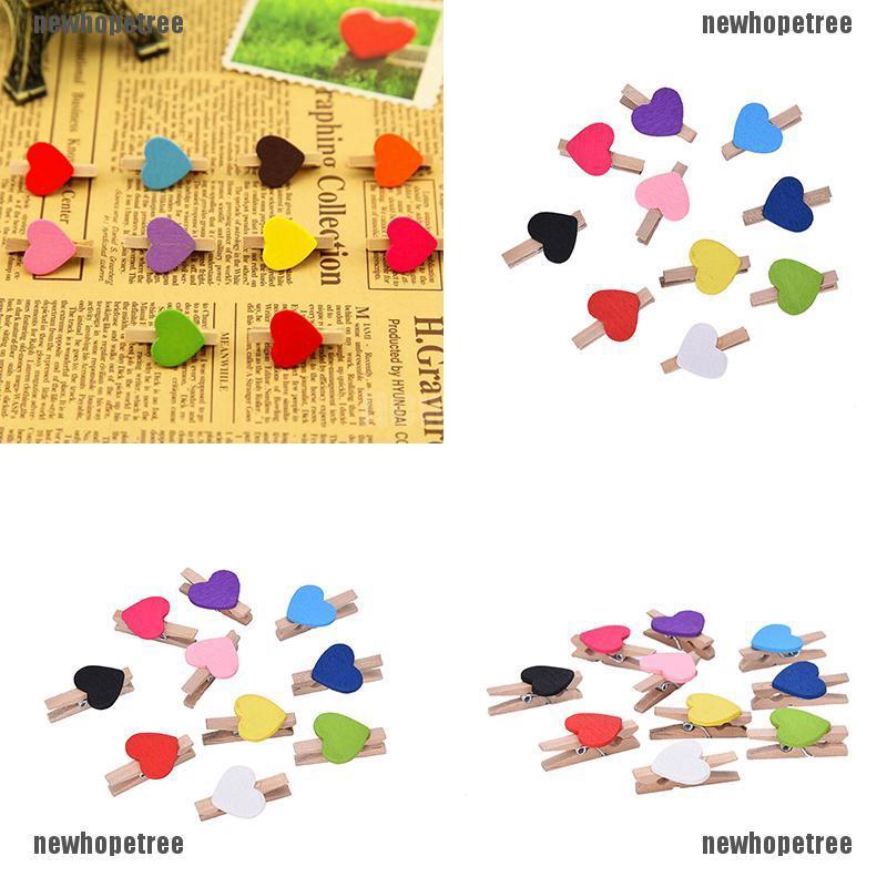 Bộ 10 Kẹp Giấy Bằng Gỗ Hình Trái Tim Dễ Thương