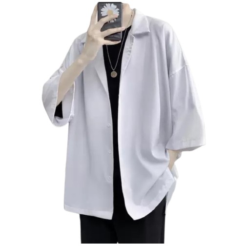 Áo Sơ Mi Lụa Cổ Vest ,Sơ Mi Rộng Thời Trang Cổ 2 Ve UNISEX Nam Và Nữ Tay Ngắn Chuẩn Form Hàn Quốc, Vải Mềm Mịn SMNV01