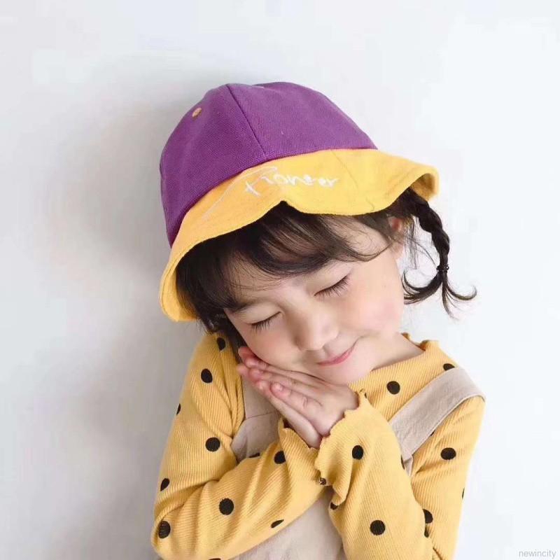 Nón bucket thêu chữ phong cách Hàn Quốc thời trang dành cho bé