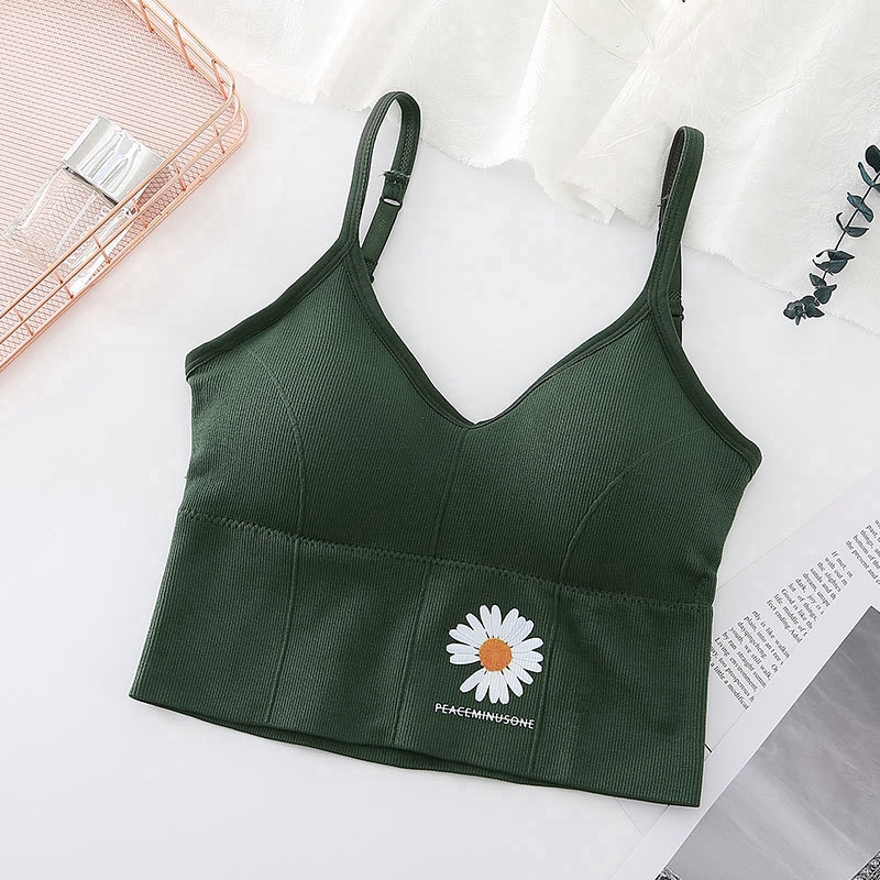 Áo ngực thể thao màu trơn phối họa tiết hoa cúc nữ tính