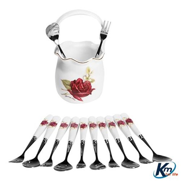 Nĩa, muỗng, dao inox cán sứ cao cấp - spoon snail fork