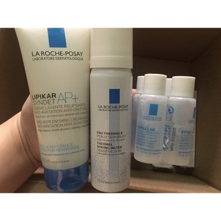 Xịt khoáng, Sữa rửa mặt Lipikar AP+, Toner effaclar, Bộ kem chống nắng test, Nước tẩy trang của Laroche Posay