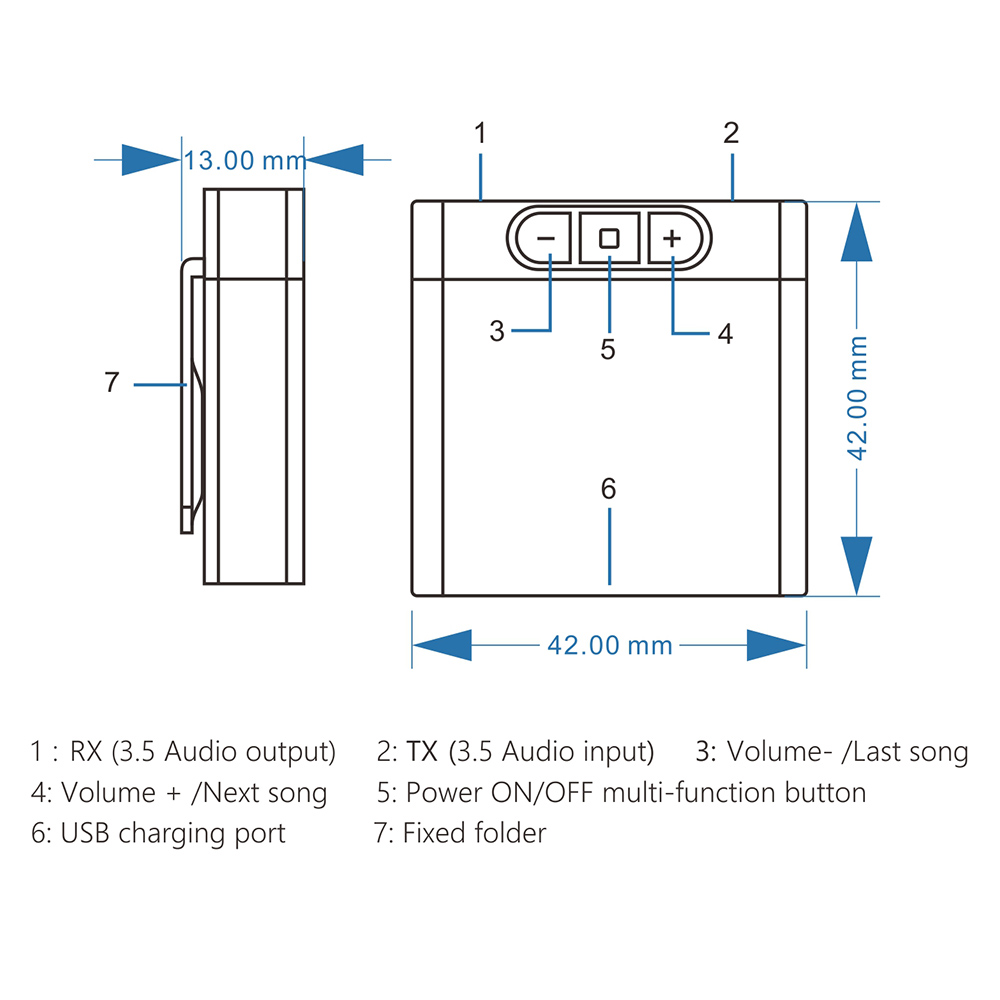 PI  Tx8 2 in 1 Bluetooth 5.0 Transmitter Receiver Audio Adapter for TV PC Headphone MP3/MP4 Music Playback