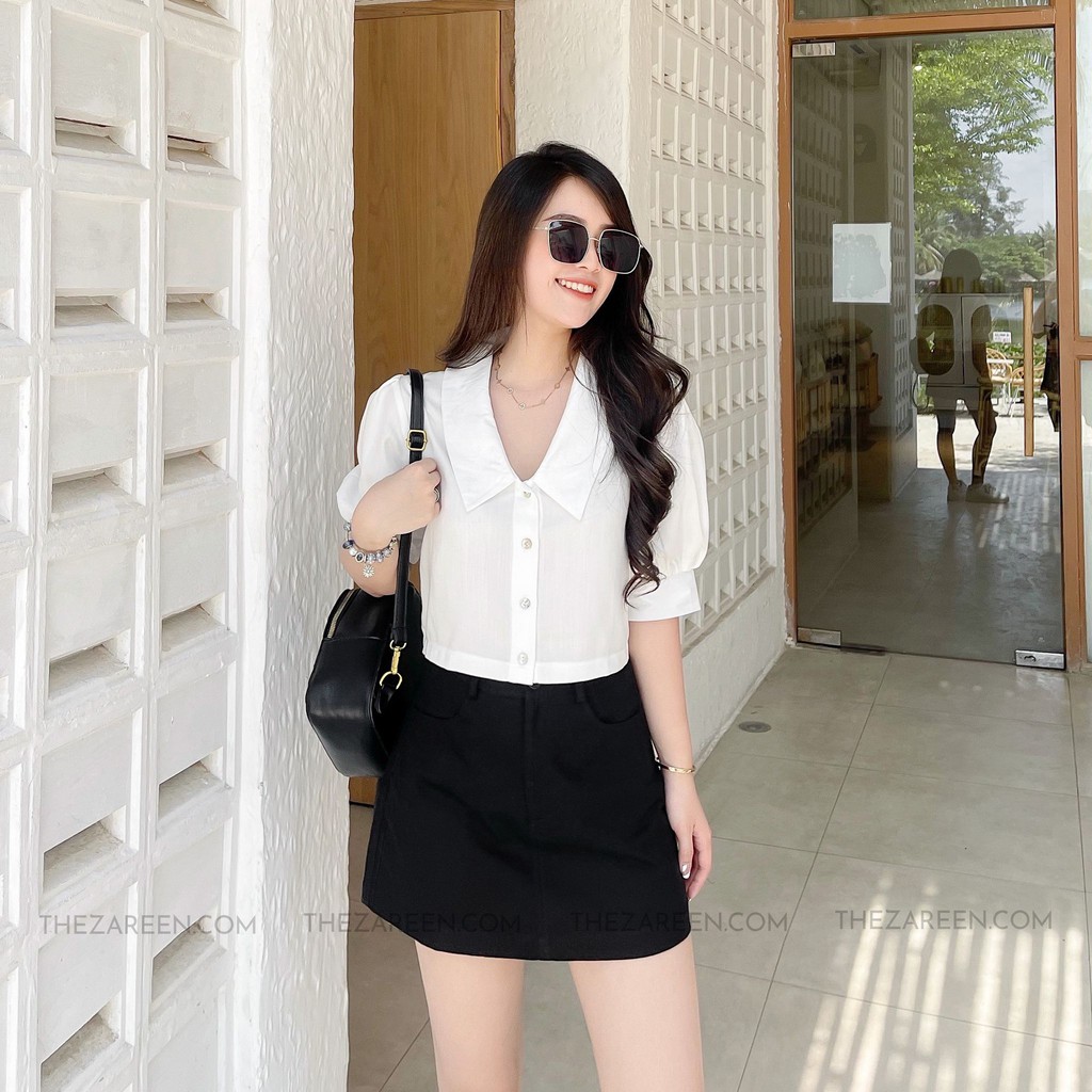 [Mã WASKT304 giảm 15% tối đa 30K đơn 99K] ÁO SƠ MI CROPTOP CỔ NHỌN ZAREEN SOM47 | BigBuy360 - bigbuy360.vn