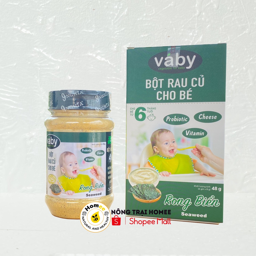 Bột nêm Rong Biển &amp; Phô Mai dành cho bé ăn dặm VABY hủ 48g (6 x gói 8g) - Gia vị nêm và rắc dành cho bé từ 6 tháng tuổi