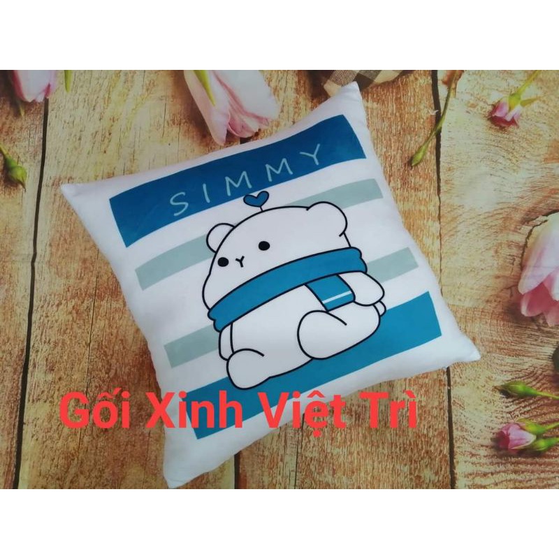 Gối vuông hero team in hình thú gấu tuyết ngộ nghĩnh
