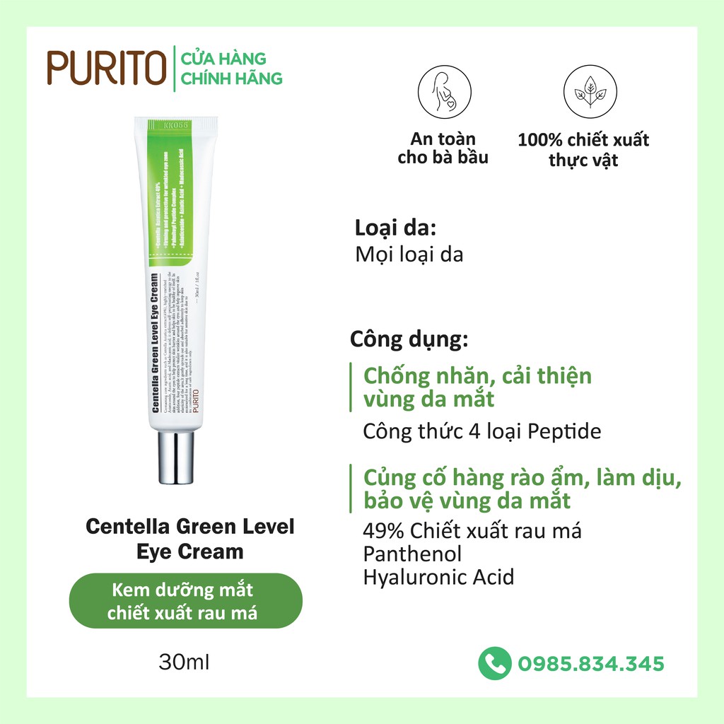 Kem mắt rau má PURITO Centella Green Level Eye Cream 30ml