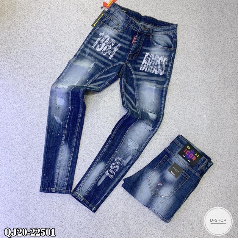 Quần Jean Biker Côn Dập Chữ 1964 Bross Khoá Lệch Vàng Siêu Chất