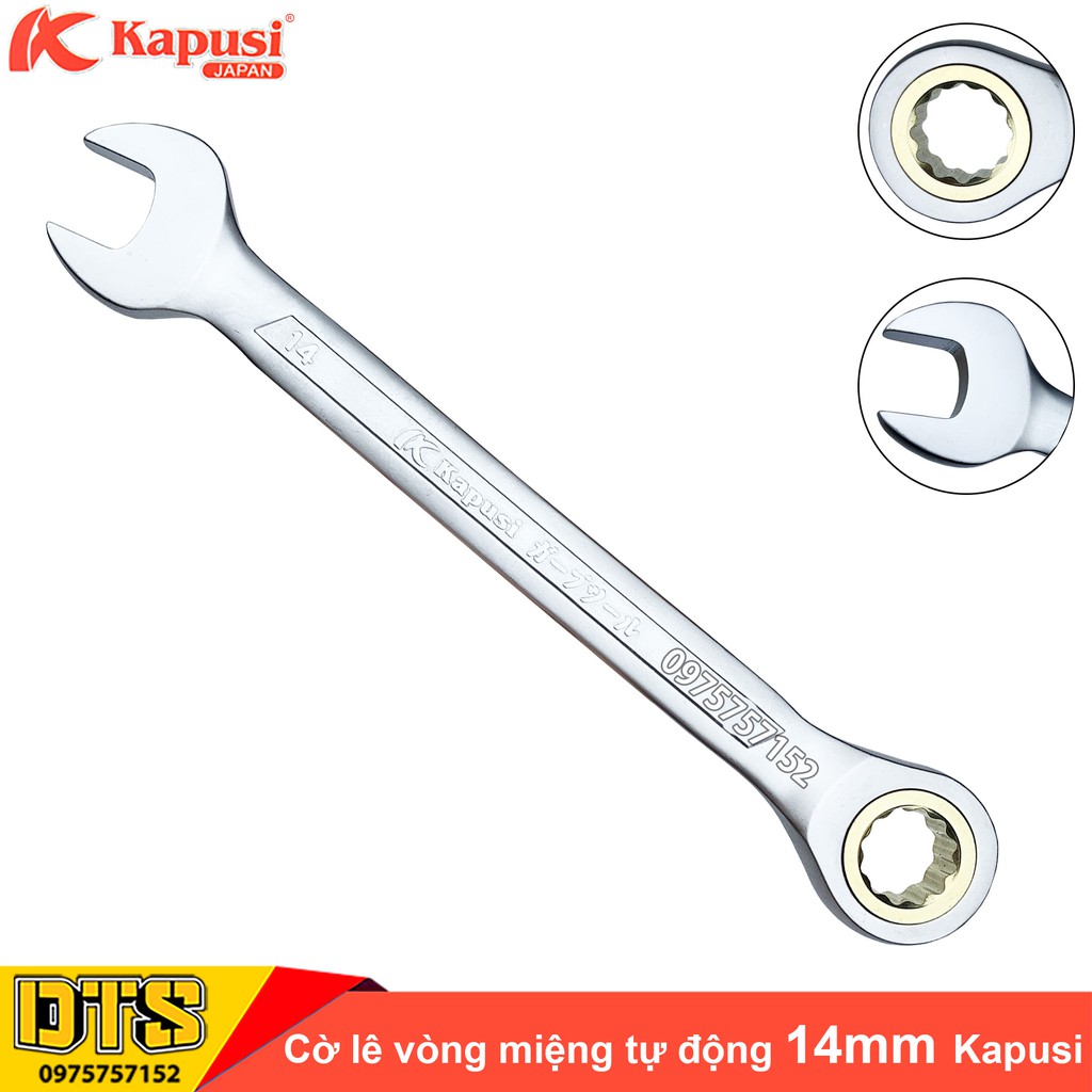 Cờ lê vòng miệng tự động 14mm Kapusi Japan, thép CR-V chịu lực cao 50BV30, bánh cóc 72 răng - Cờ lê tự động xoay 360 độ