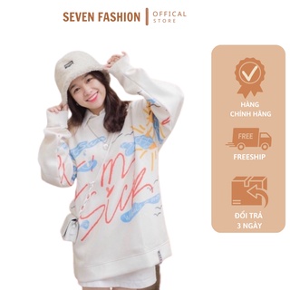 Áo thun sweater nỉ nữ trắng sky im sick 61kg - dài tay dáng rộng g0101