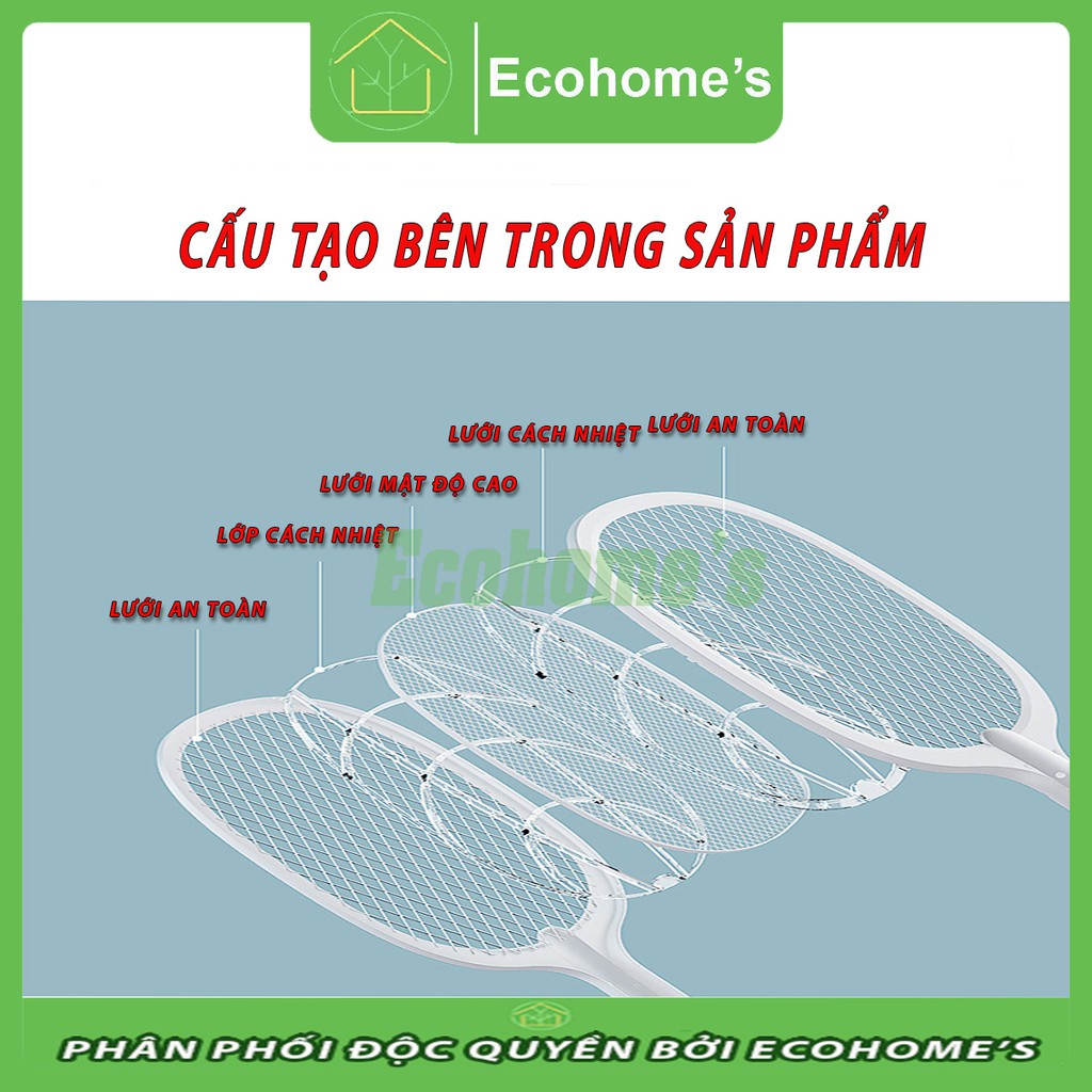 Vợt muỗi thông minh Ecohome's kiêm đèn bắt muỗi 2 in 1 - Pin sạc cao cấp