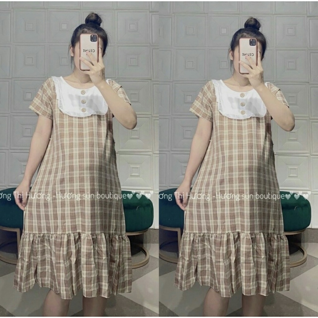 Váy Bầu Đầm Bầu Thiết Kế Chất Vải Thô, Dáng Suông Đuôi Cá, Cổ Tròn Tay Ngắn Xinh Xắn Dễ Thương A119 Lin Store66