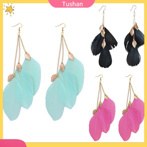 Khuyên tai dài gắn lông vũ tự làm thời trang xinh xắn cho nữ