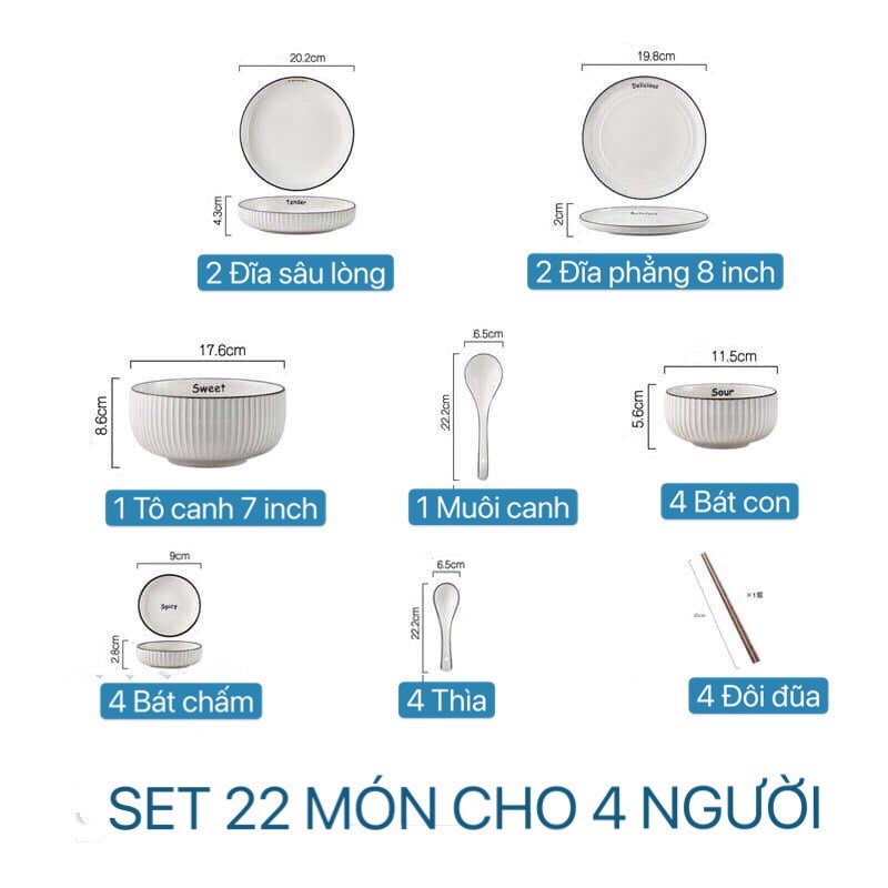 SET 22 MÓN CHO 4 NGƯỜI BÁT SỨ PHONG CÁCH BẮC ÂU-S10.22