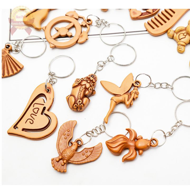 Combo 20 Móc khóa mặt gỗ khuy inox cài chìa khóa