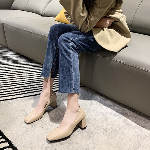 Giày Cao Gót Mũi Vuông Đế Mềm Thời Trang Hàn Quốc