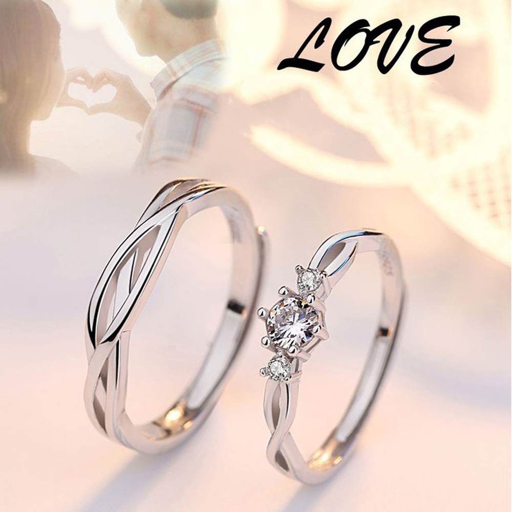 Set 2 Nhẫn Đính Đá Thời Trang Cho Cặp Đôi