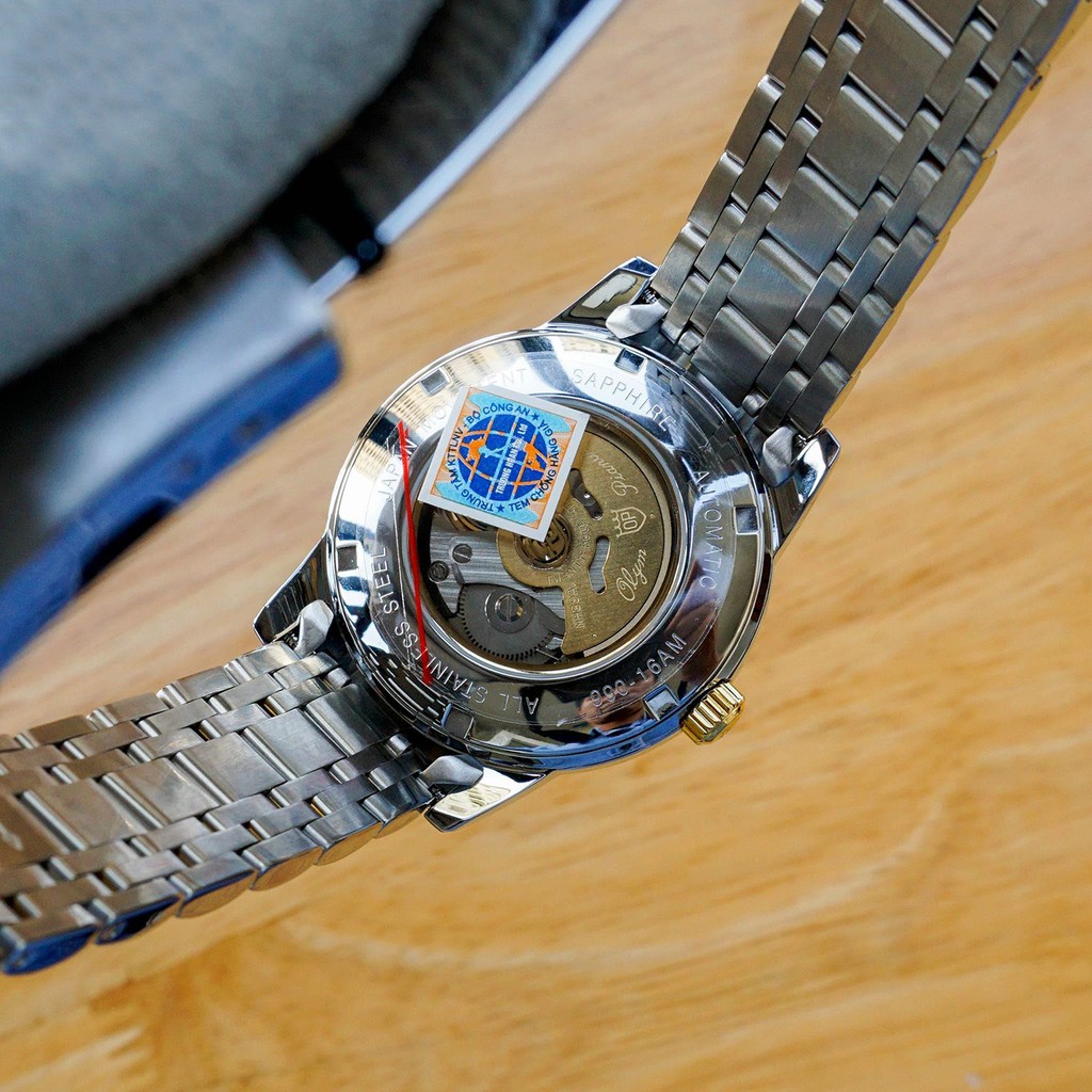 Đồng hồ nam dây kim loại mặt kính chống xước Automatic Olym Pianus OP990-163 OP990-163AMSK xanh