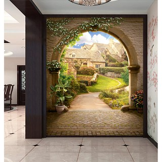Tranh dán tường hiện đại trang trí VTC phong cảnh thiên nhiên lối đi cổng làng hình vòm Châu âu Fresco_0831