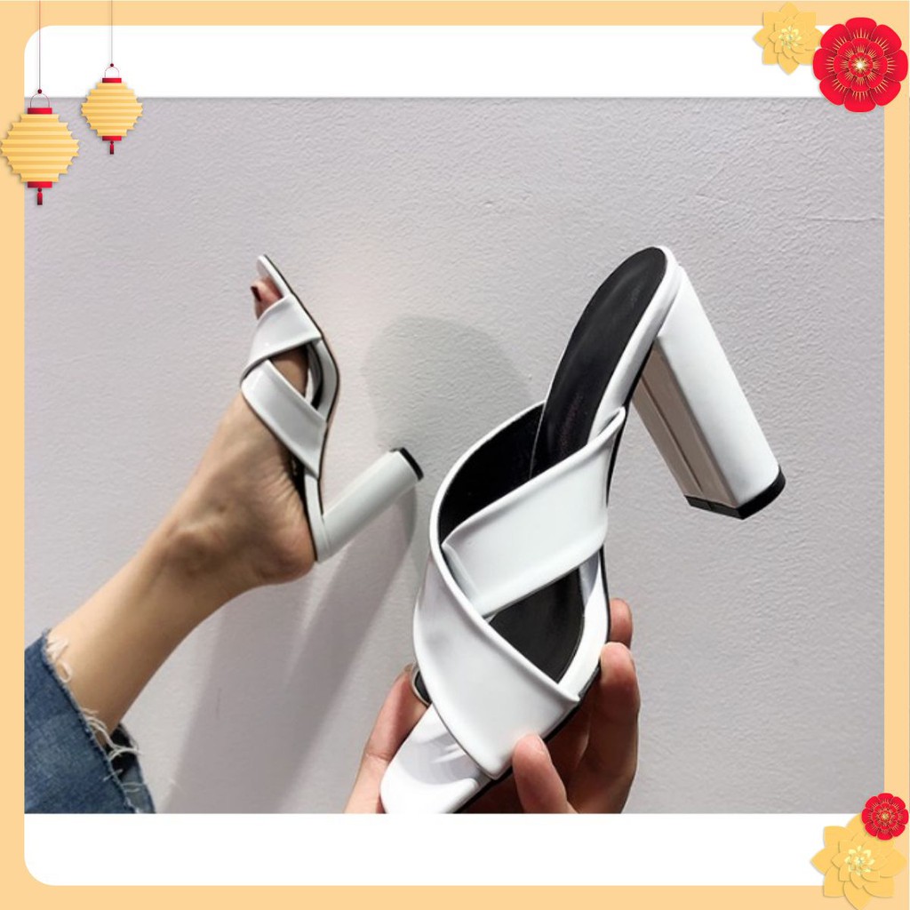 Guốc nữ mã HGG14 cao 8cm có 2 màu trắng và đen siêu sang chảnh