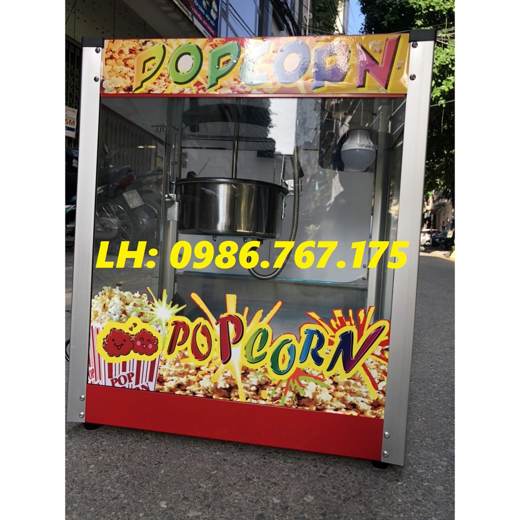Máy làm bỏng ngô, nồi nổ bắp rang bơ thơm chạy điện có tủ kính