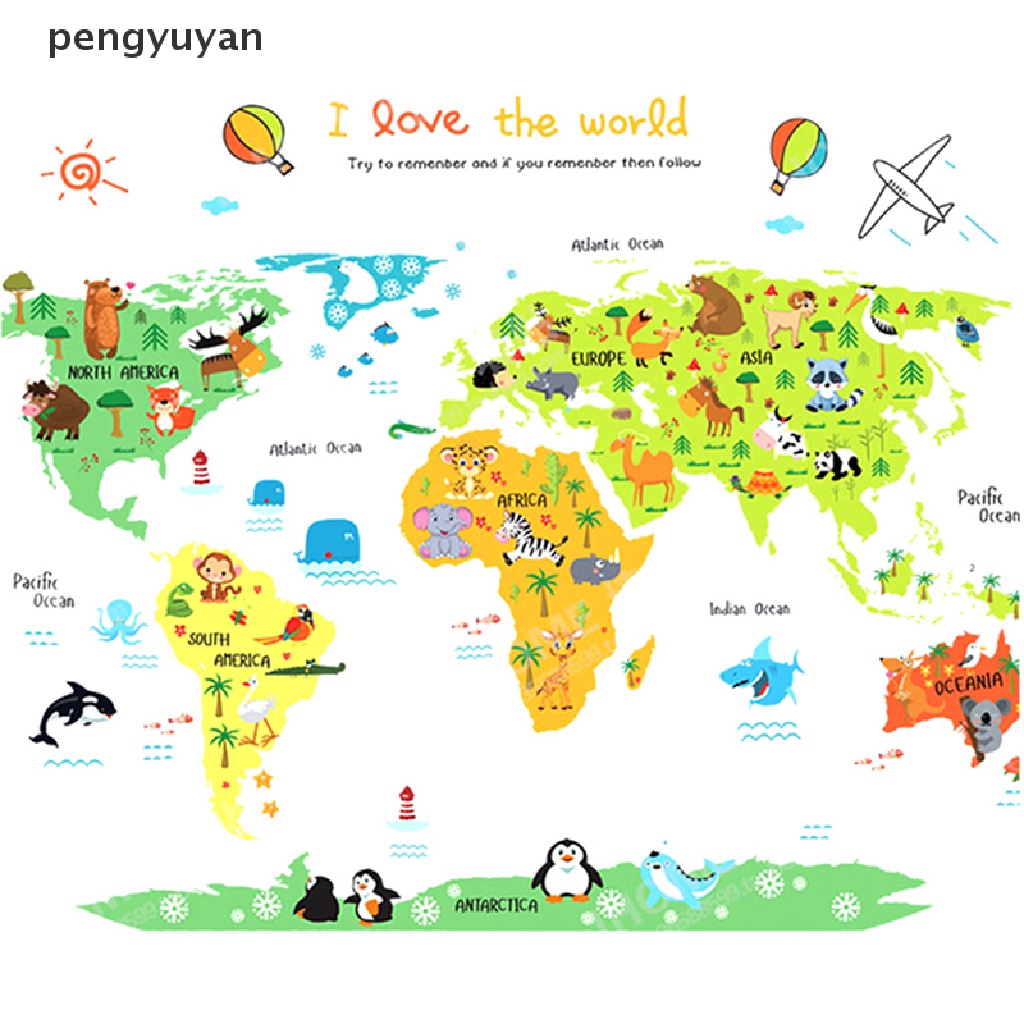 [pengyuyan] Nhãn Dán Tường Vinyl Hình Động Vật Hoạt Hình Trang Trí Phòng Khách / Cửa Phòng Ngủ Cho Bé DIY