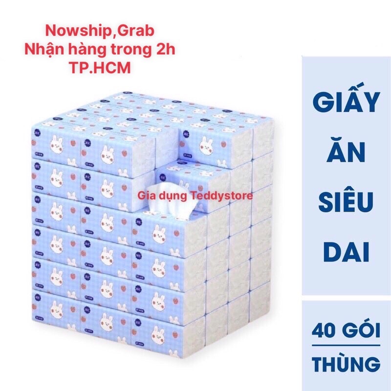 Thùng 40 gói giấy ăn rút thỏ trắng siêu dai,siêu mềm mịn,siêu thấm