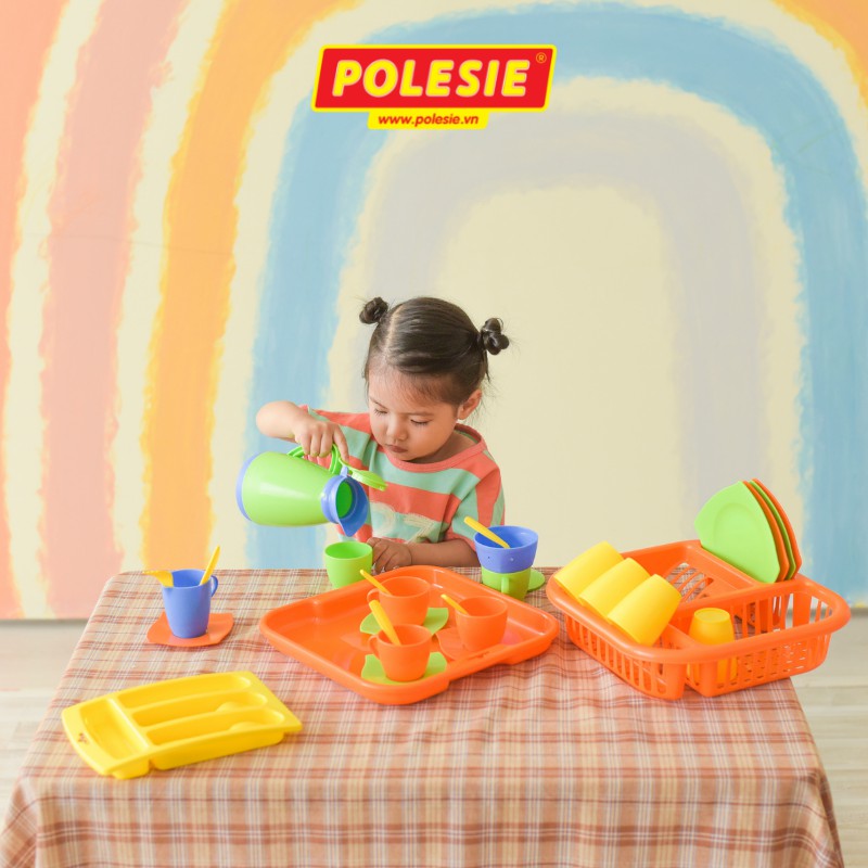 Đồ Chơi Nhà Bếp Bát Đĩa Nấu Ăn Kèm Khay Nhựa ABS An Toàn 40 Món Nhập Khẩu Châu Âu CHÍNH HÃNG POLESIE 40718