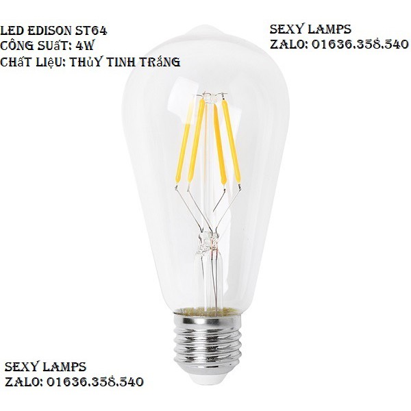 BÓNG LED EDISON THỦY TINH ST64 4W THỦY TINH TRẮNG