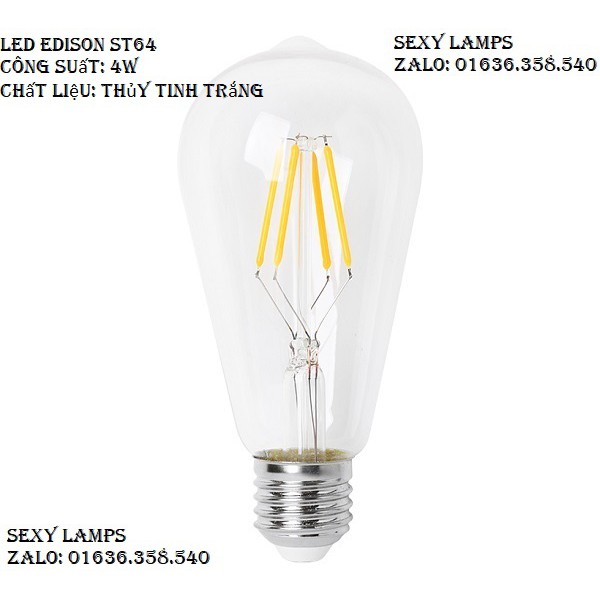 (ST64_4W_TTT) BÓNG LED EDISON THỦY TINH ST64 4W THỦY TINH TRẮNG