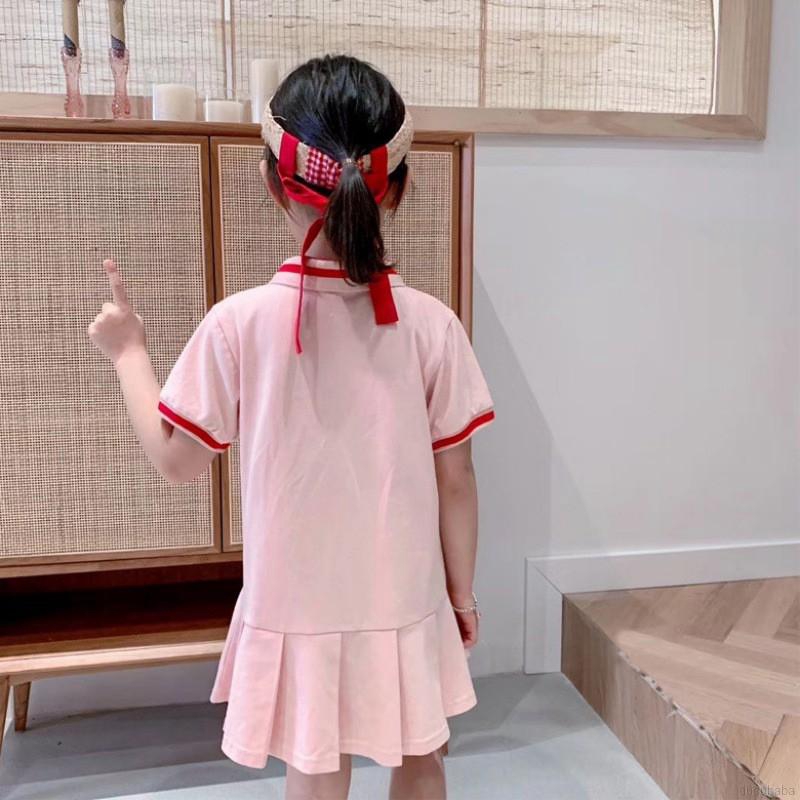 Đầm thun xếp li cổ bẻ thời trang cho bé gái 2-8 tuổi