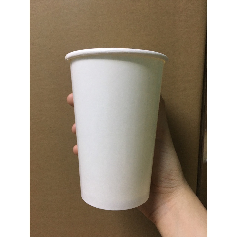 50 ly giấy trắng có nắp chịu nhiệt dùng 1 lần 16 oz 500ml