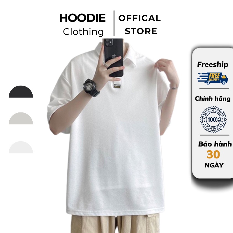 Áo polo nam tay lỡ form rộng có cổ unisex Hàn Quốc Màu Xám AT304