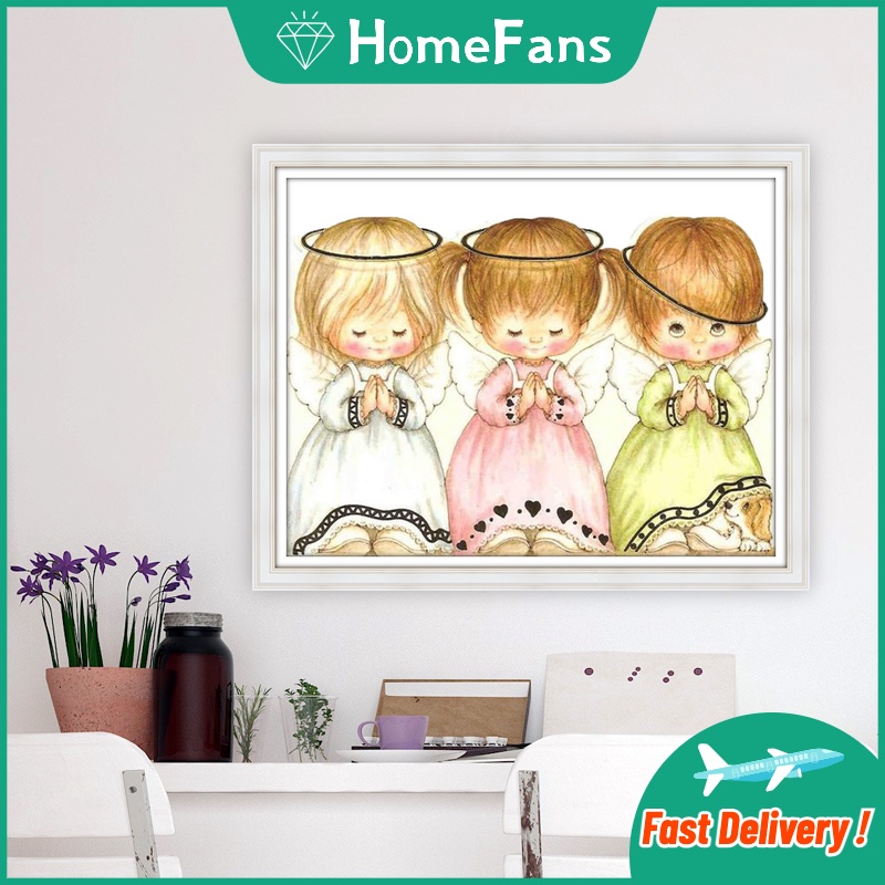 Bộ Tranh Đính Đá 5D Tự Làm Hình Thiên Thần Nhỏ Trang Trí Nhà 50x40cm