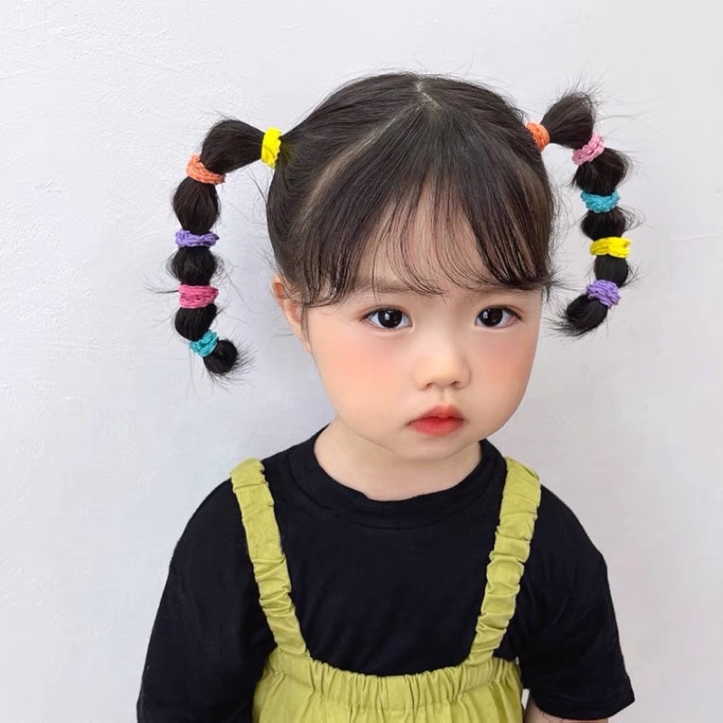 Dây thun cột tóc set 50 sợi bản dày nhún co giãn bé gái TÍM STORE nhiều màu sắc tươi sáng dễ thương