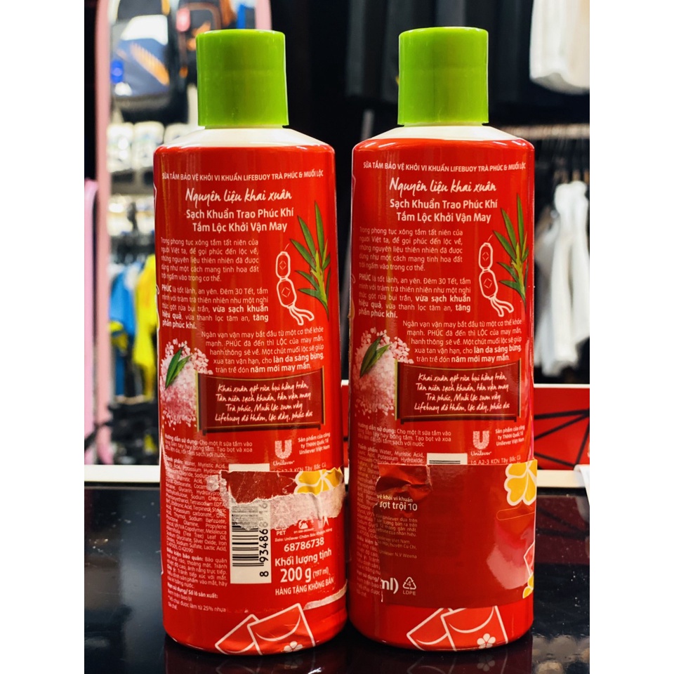 15 Chai Sữa Tắm Lifebuoy trà phúc và muối lộc 200g( Hàng Tặng)