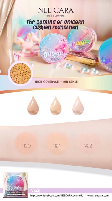 Phấn Nước Cushion Foundation NEE CARA Colorful Unicorn 13g (Kem Nền) - Thái Lan | BigBuy360 - bigbuy360.vn