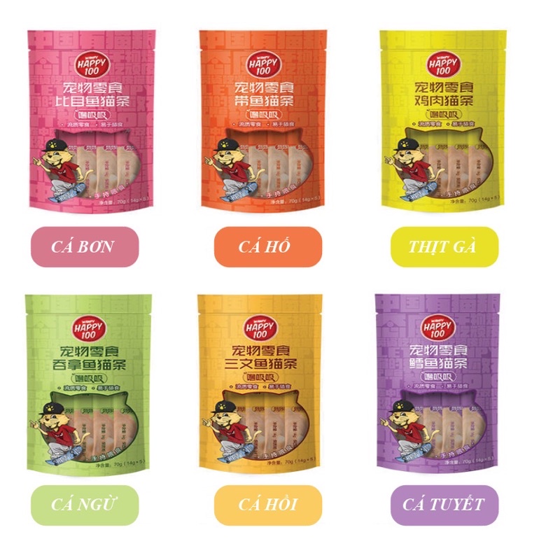 Soup Thưởng Wanpy Happy 100 Cho Mèo - Súp Thưởng Gói 5 thanh (14gx5)