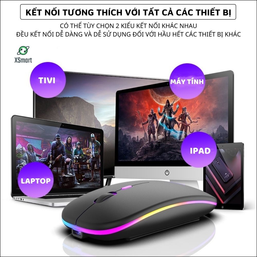 Chuột Bluetooth Gaming Không Dây X15 + Lót Chuột Thiết Kế Siêu Mỏng, Led Rgb Cực Đẹp Dùng Cho Máy Tính, Điện Thoại, ipad