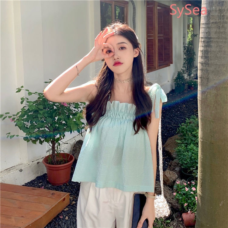 Áo hai dây xếp ly phối ren kiểu dáng thời trang mùa hè cho nữ