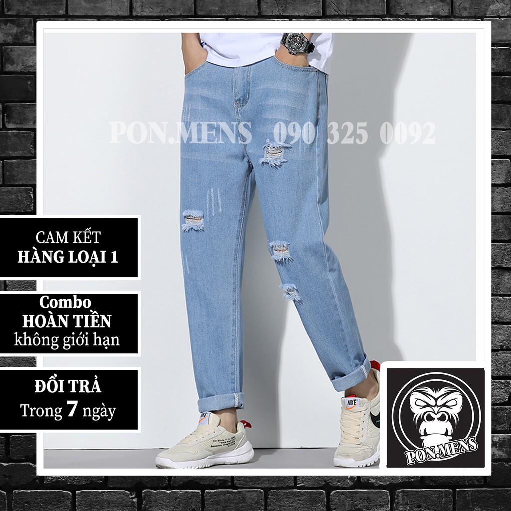 Quần jean rách nam nữ màu xanh baggy mặc hè 2021