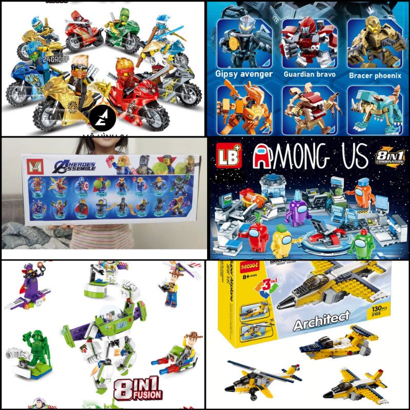 [Combo 420pcs] Bộ đồ chơi xếp hình lắp rap lego Among Us siêu anh hùng máy bay ninjago người máy Toy story siêu nhân